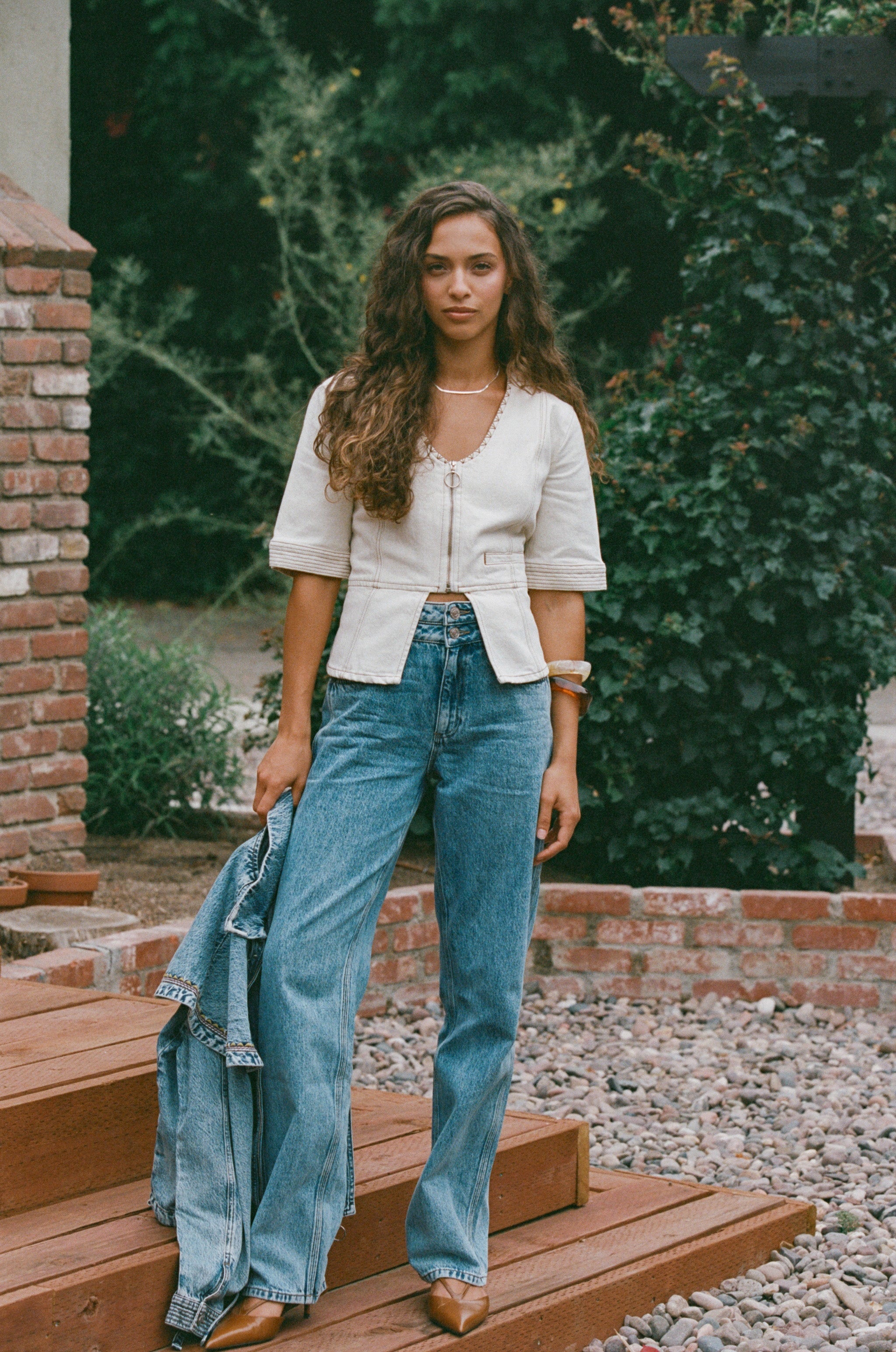 Lea Denim Top in Ecru