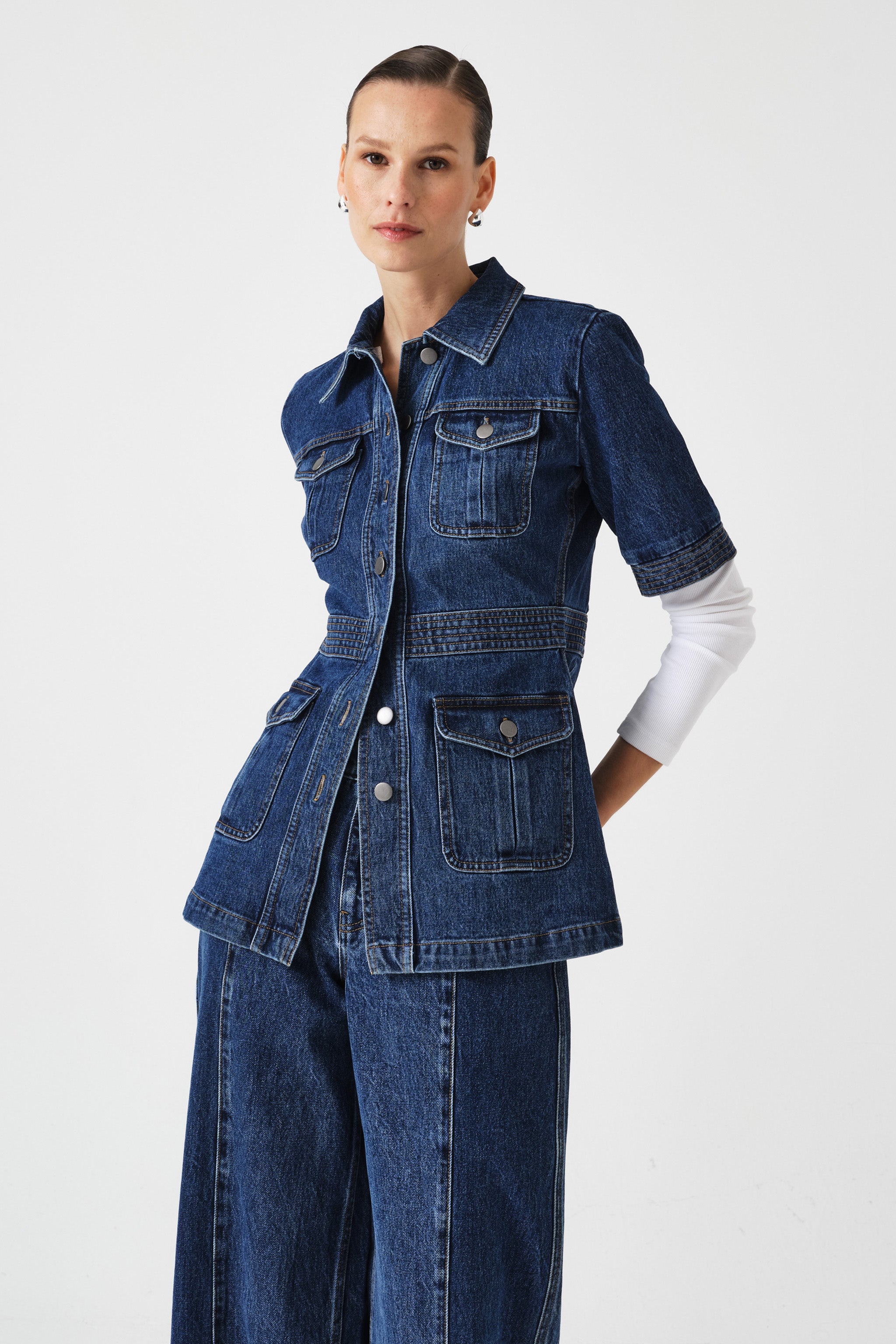 Ani Half Sleeve Denim Jacket in Idaho