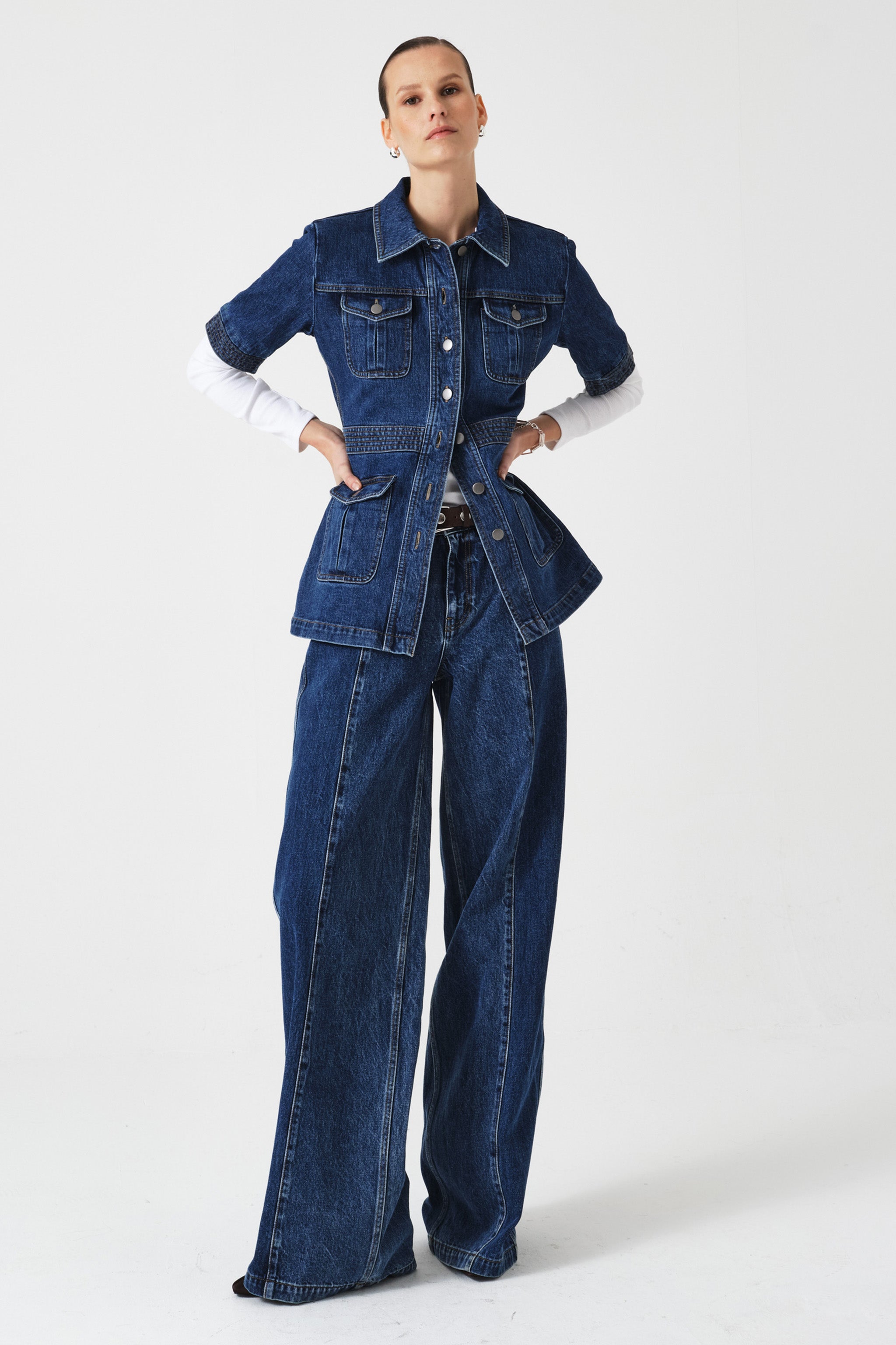 Ani Half Sleeve Denim Jacket in Idaho