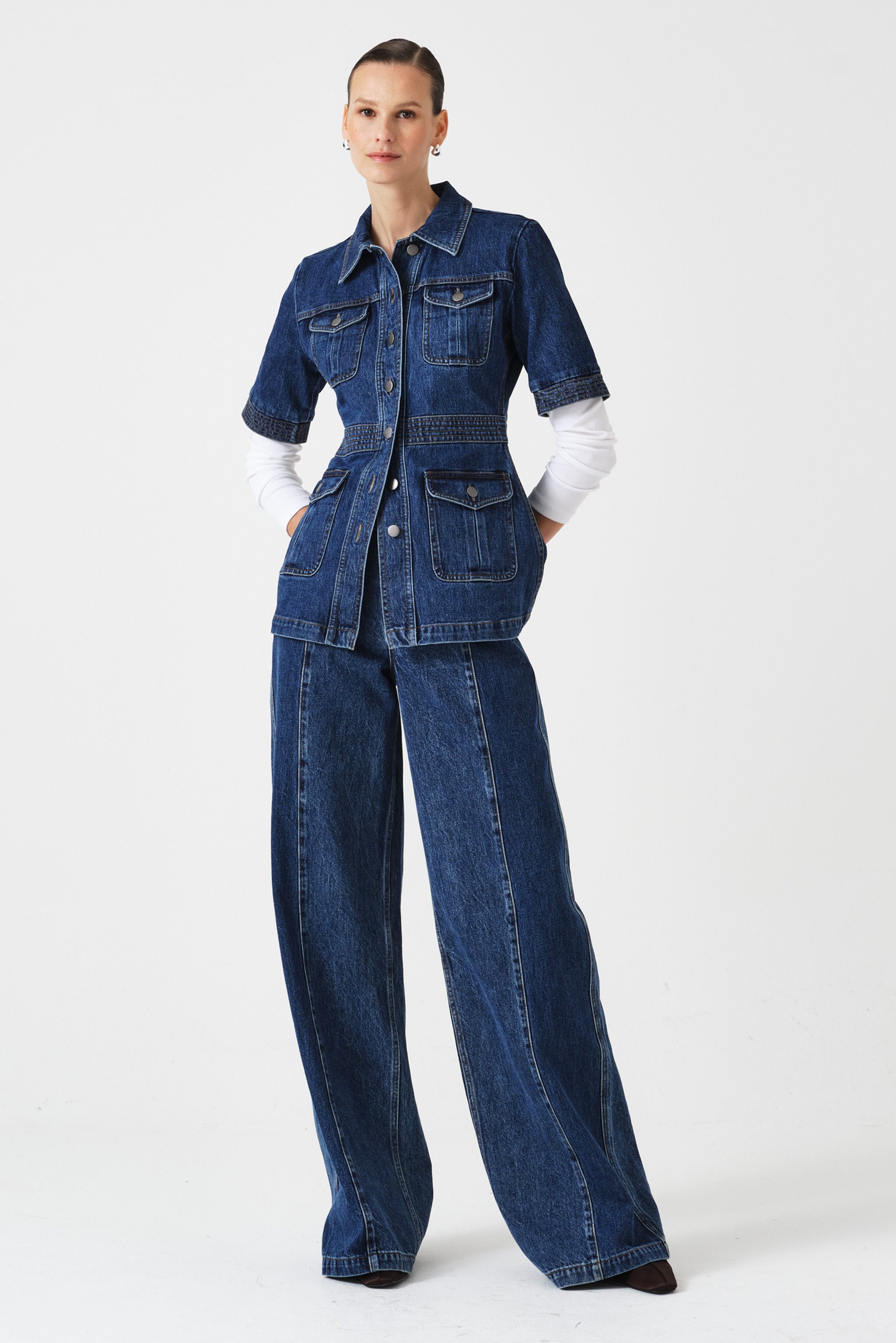 Ani Half Sleeve Denim Jacket in Idaho