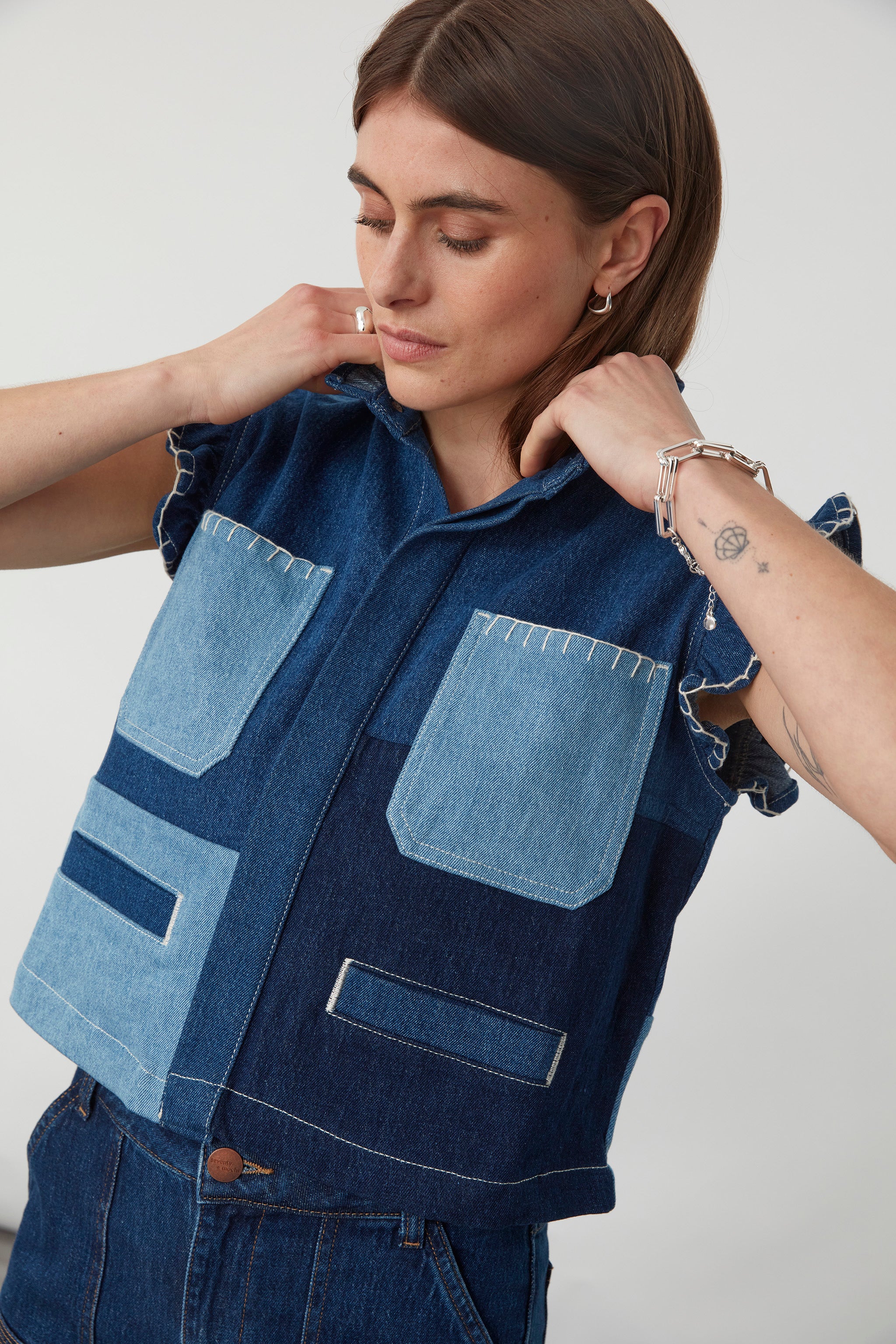 Pablo Vest in Patched Denim