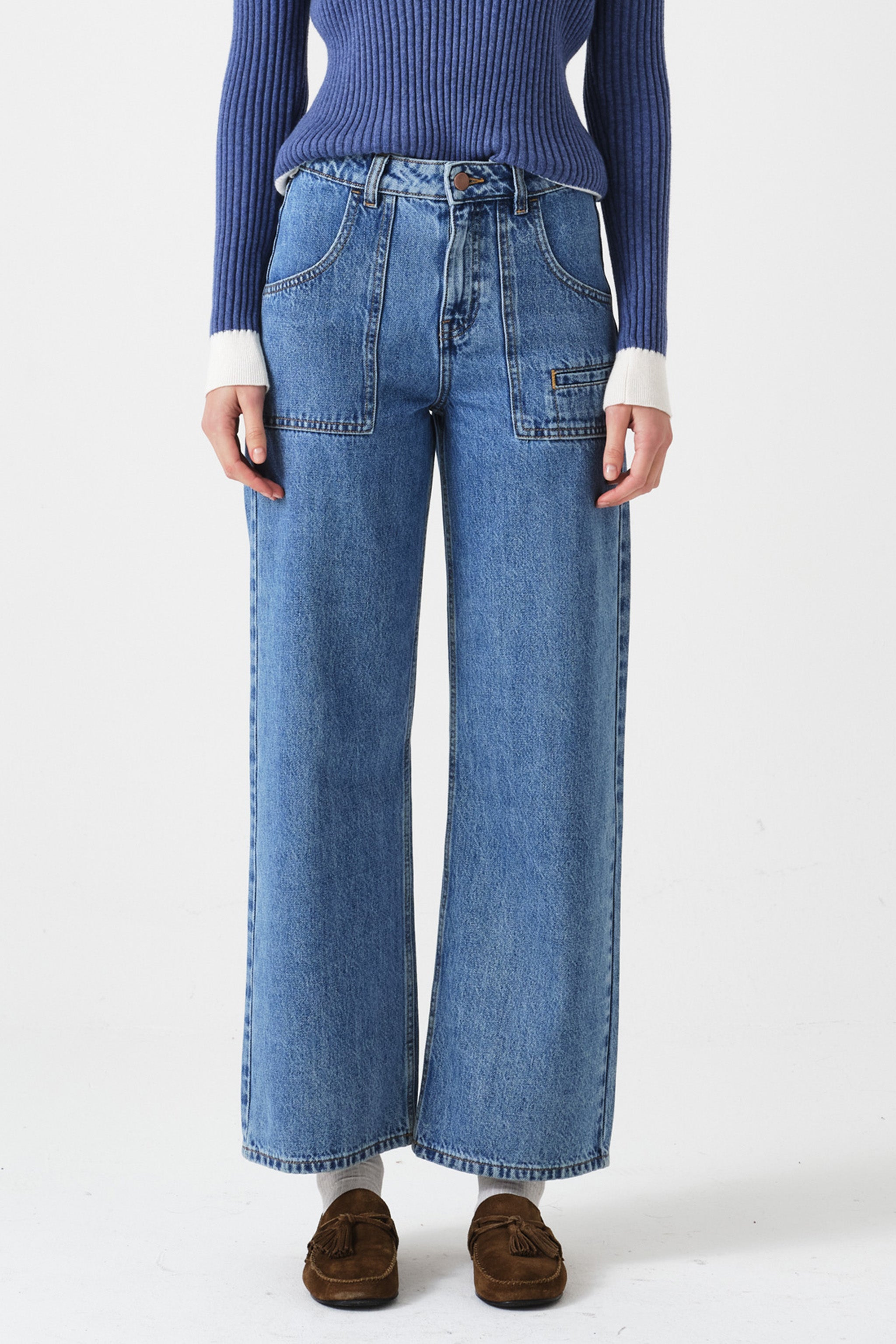 Eden Cropped Wide Leg Jean in Newport