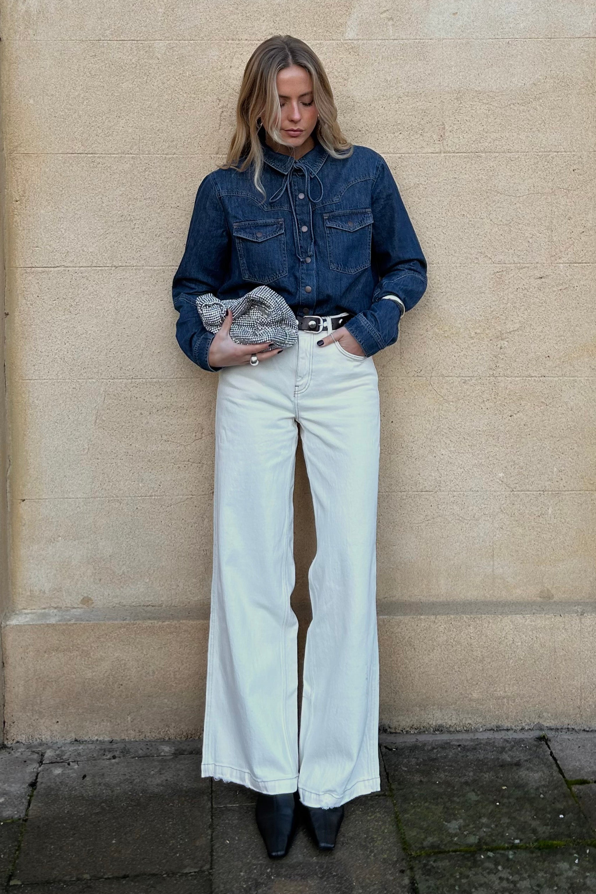 Bay Wide Leg Jean in Ecru