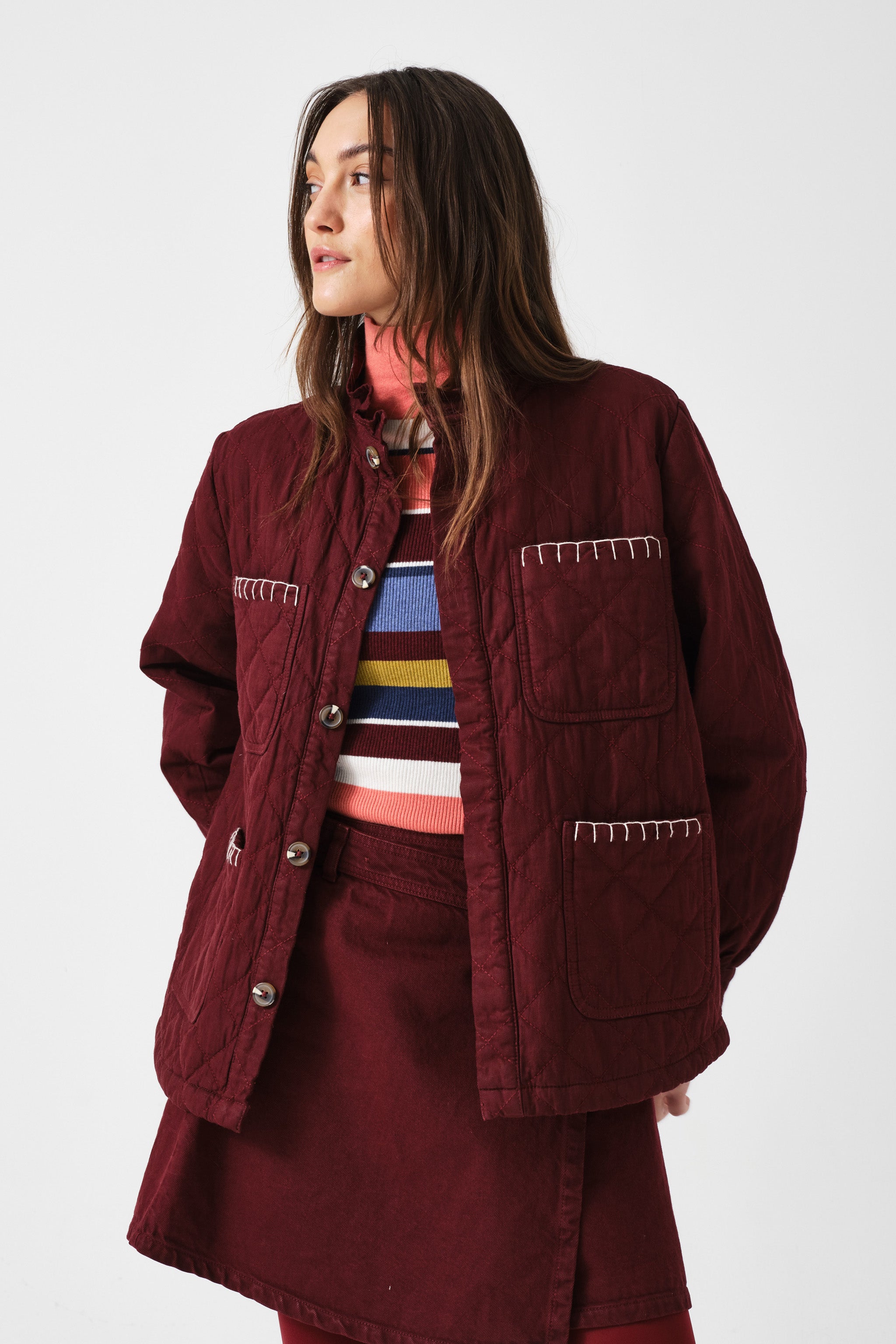 Pablo Quilted Denim Jacket in Mulberry