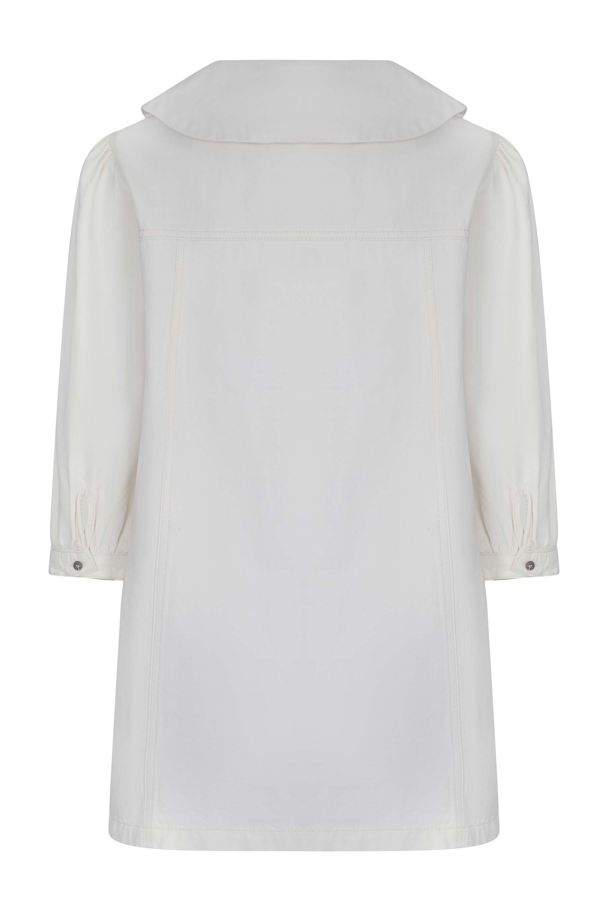 Tilly Flower-Embroidered Denim Mini Dress in Ecru