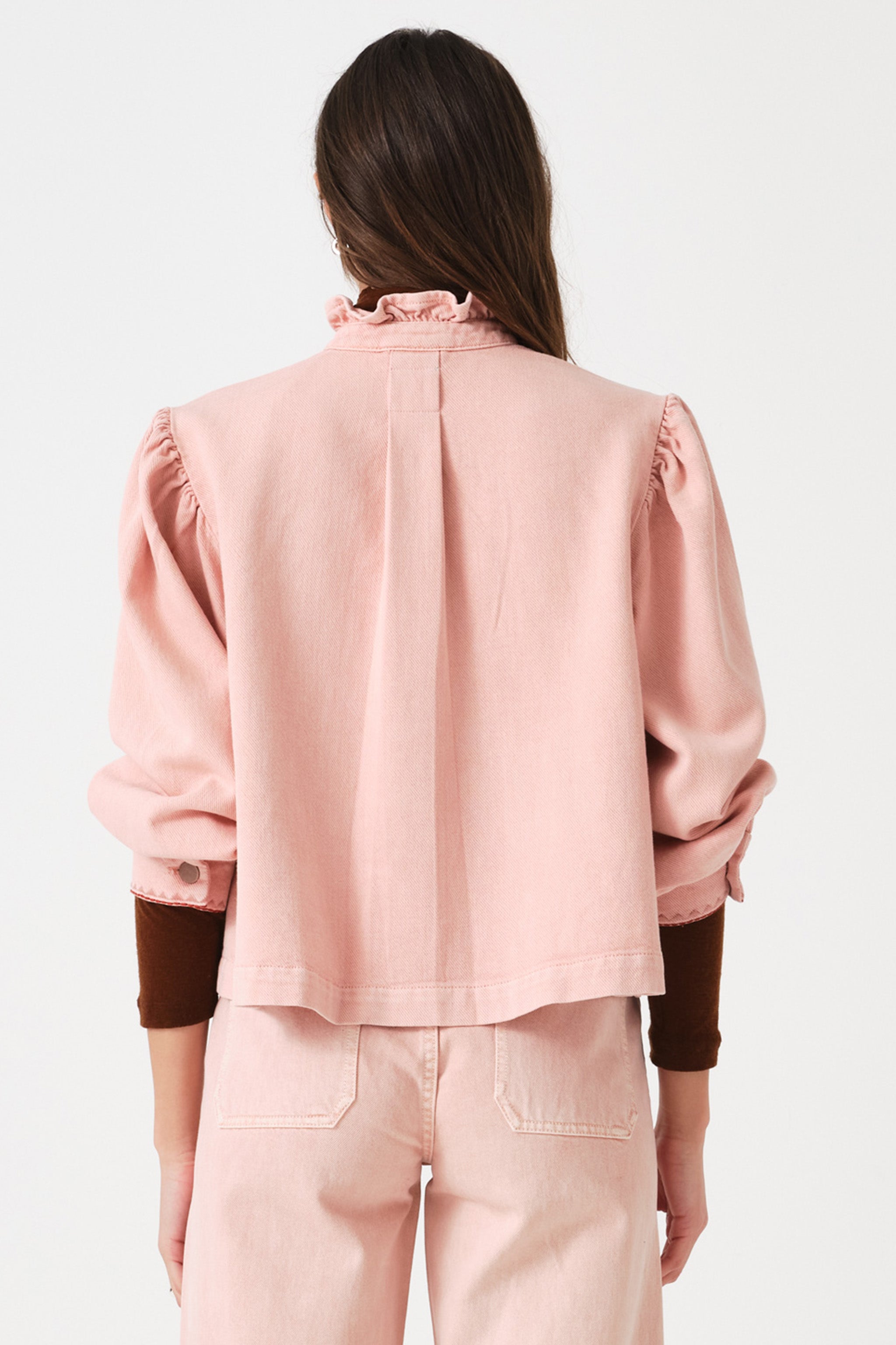 Ziggy Cropped Denim Jacket in Peony Pink