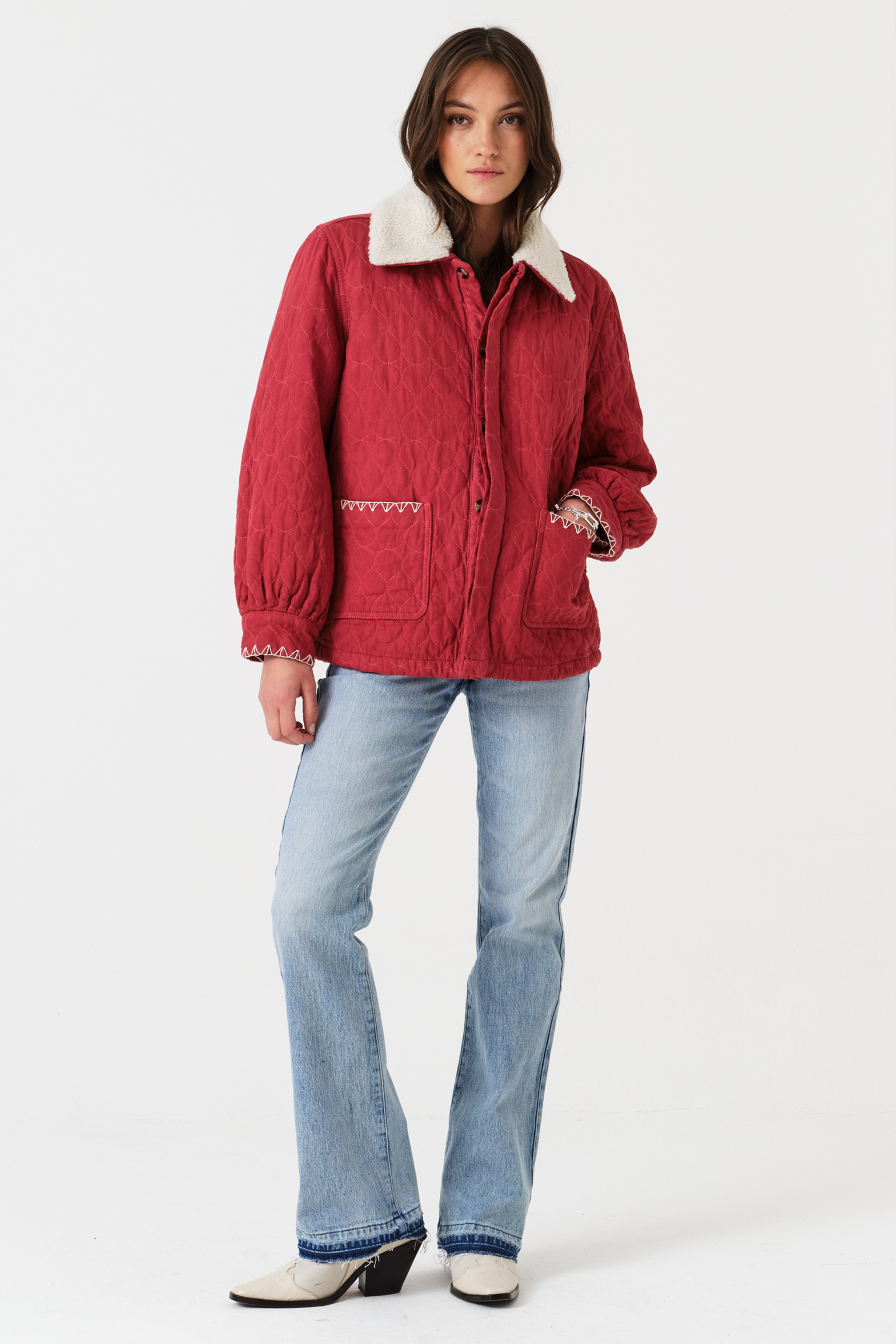 Frida Sherpa Collar Quilted Jacket in Faded Rose